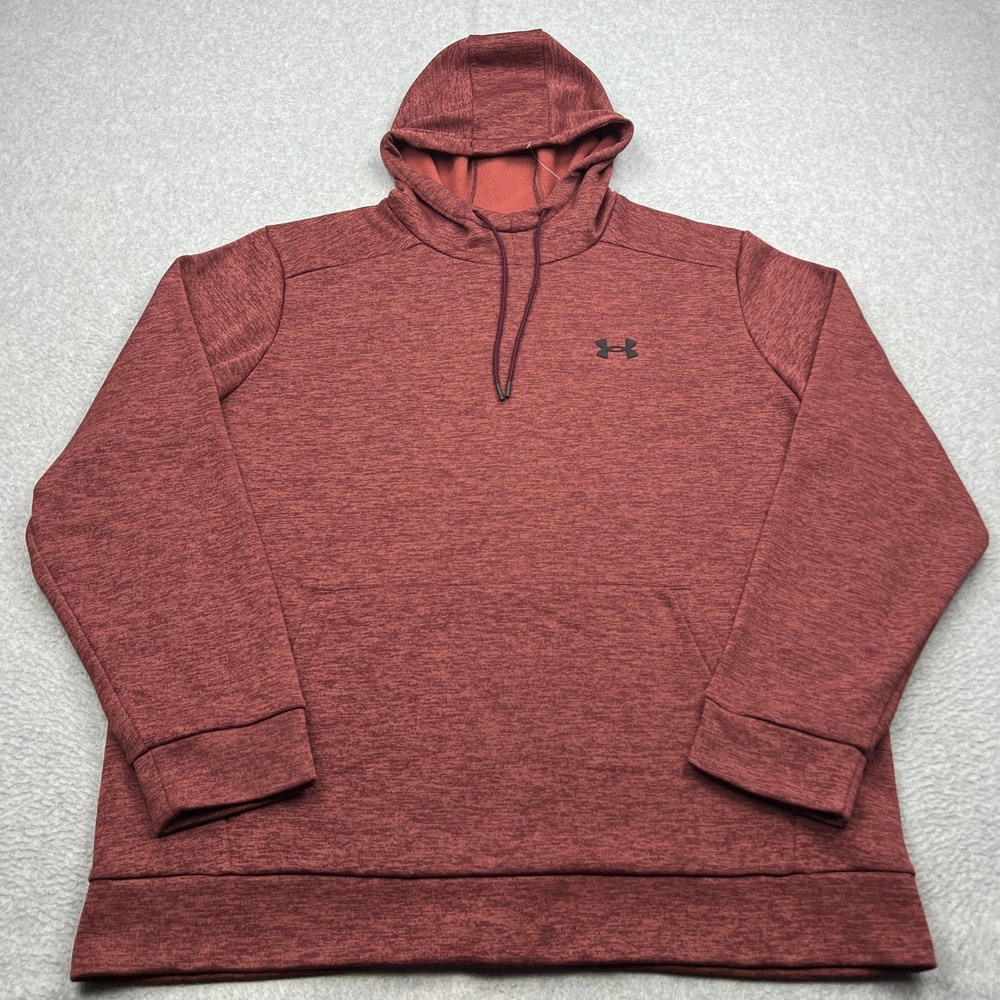 NWOT Under Armour Fleece Twist Hoodie Mens 2XL Red Heathered Loose Fit 1373354